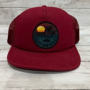 VANS Off the Wall Maroon Beach Graphic Flat Bill Snap Back Trucker Hipster Hat